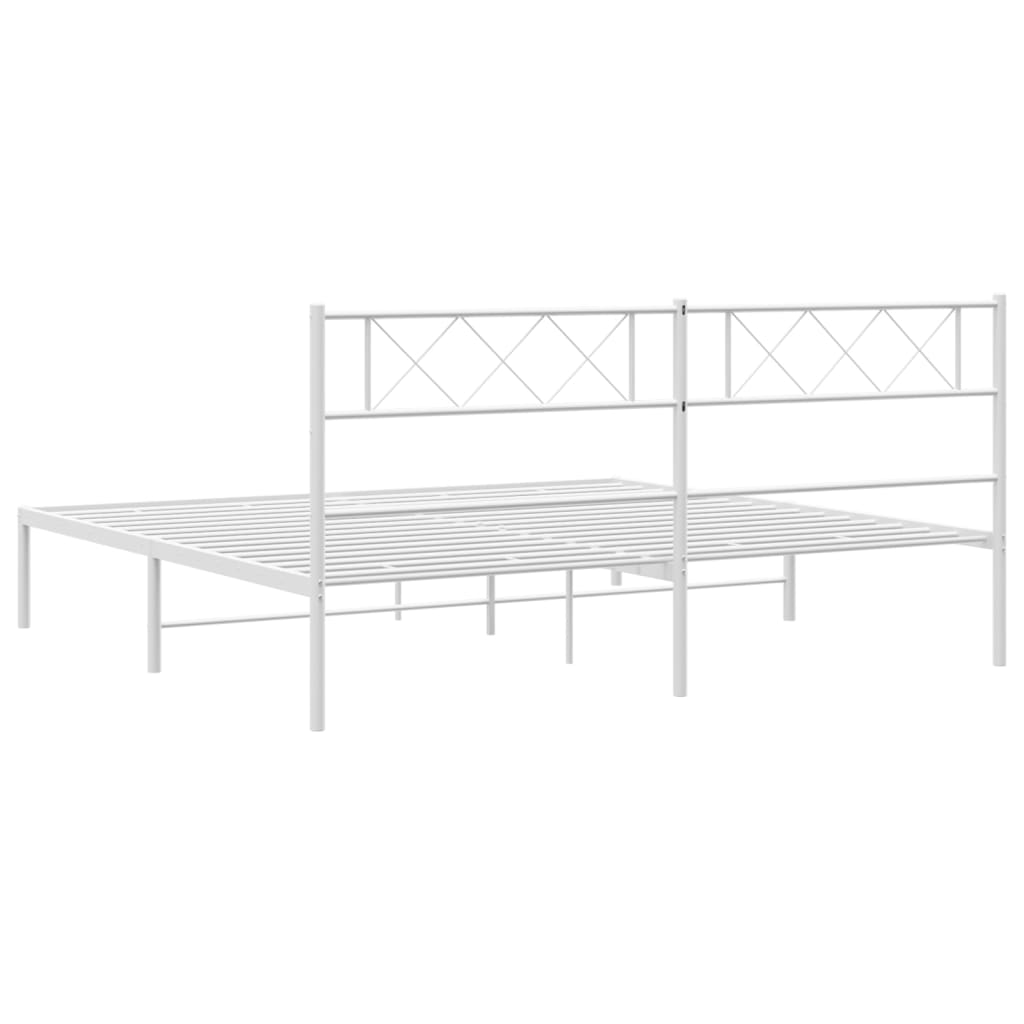 White metal bed frame with geometric headboard