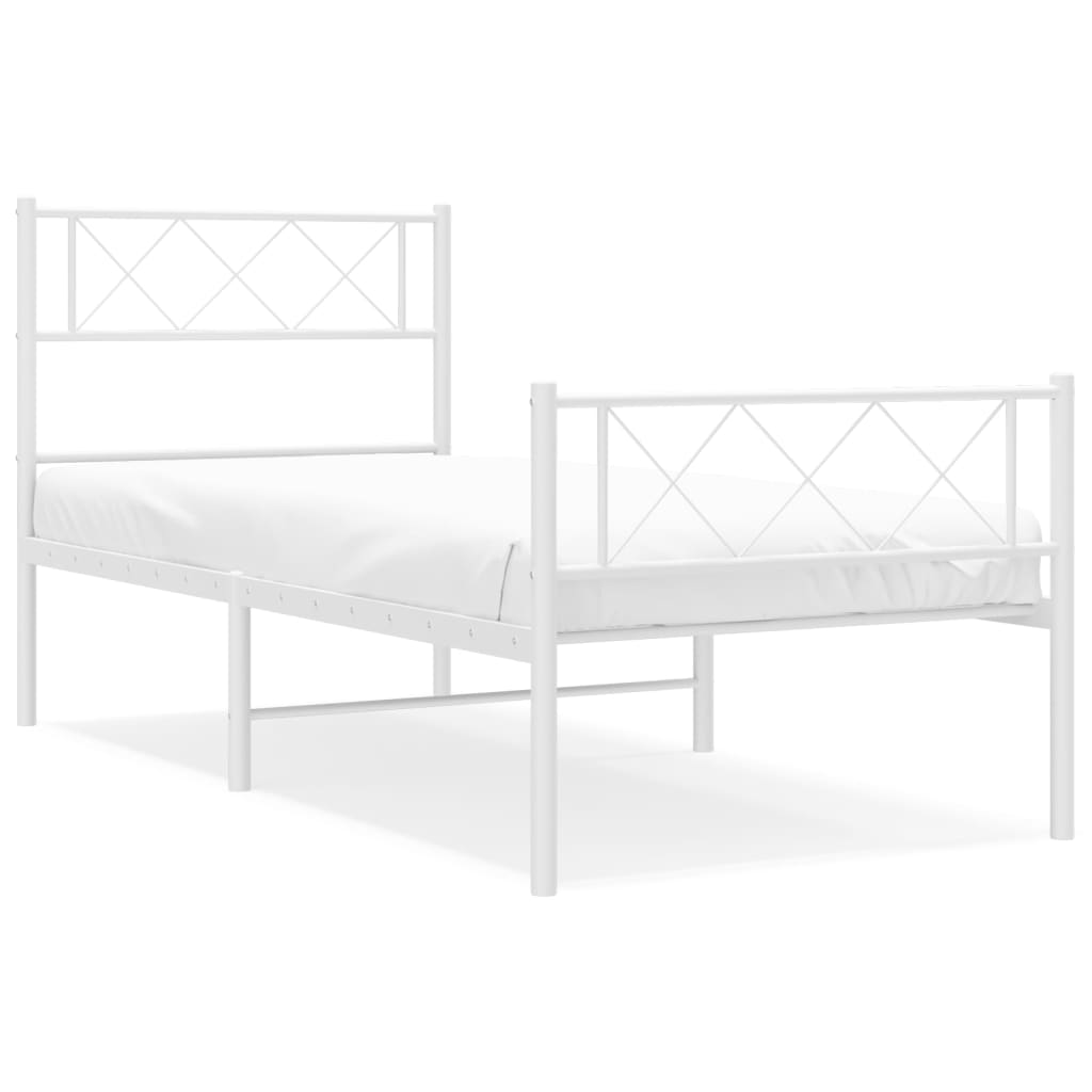 Line drawing of a white metal bed frame with diamond pattern headboards and dimensions