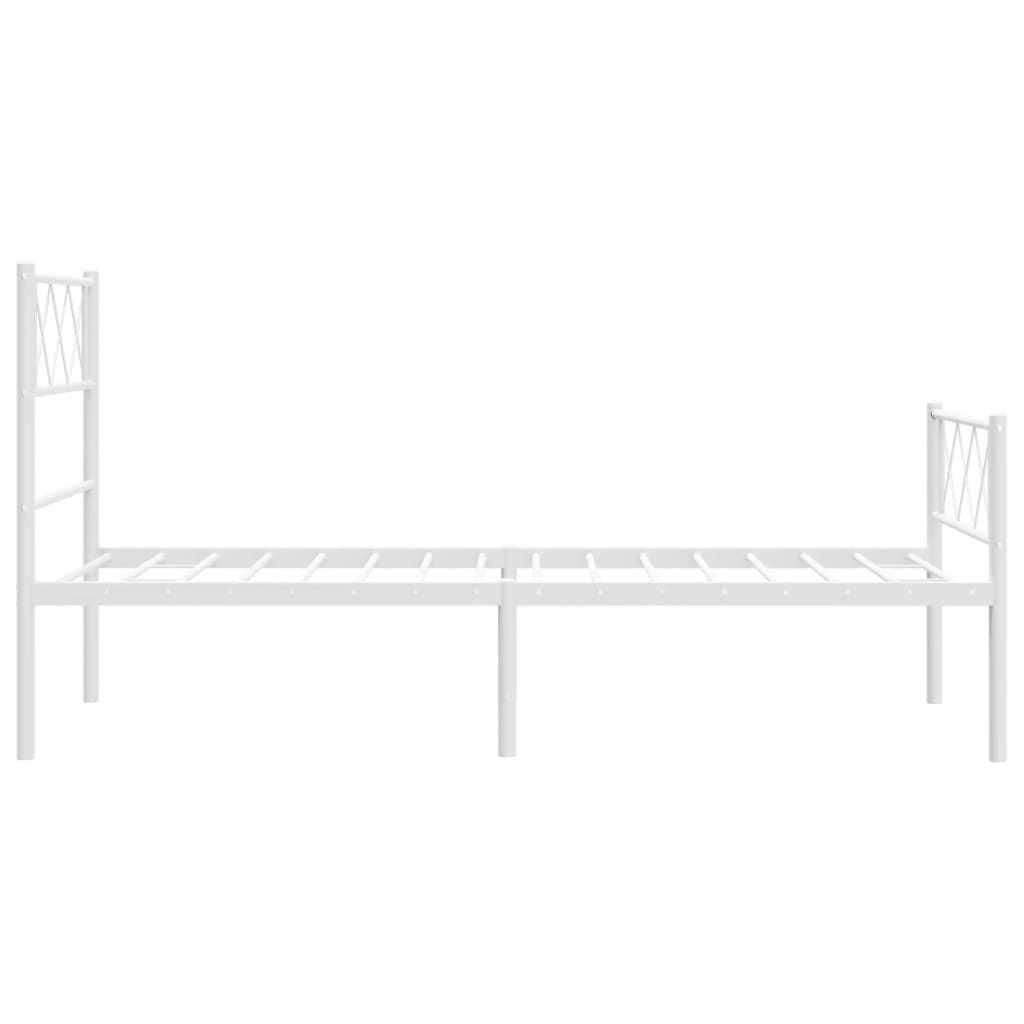 White metal twin bed frame with diamond pattern headboard