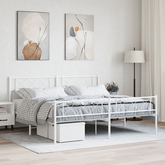White metal twin bed frame with diamond pattern headboard and footboard