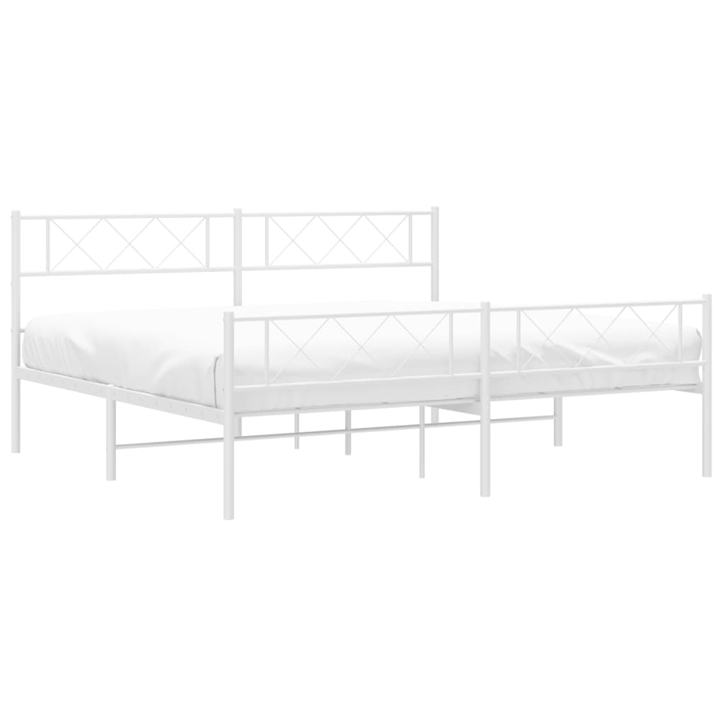 White metal bed frame with diamond pattern headboard and footboard