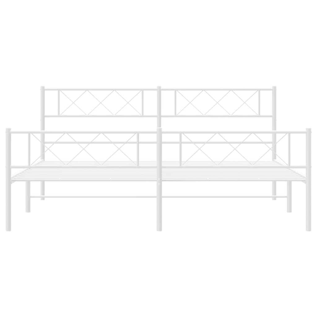 White metal twin bed frame with diamond pattern headboard and footboard