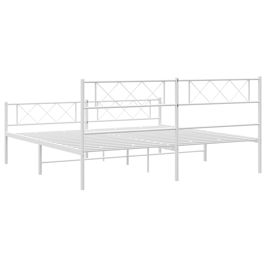 White metal bed frame with diamond pattern headboard and footboard