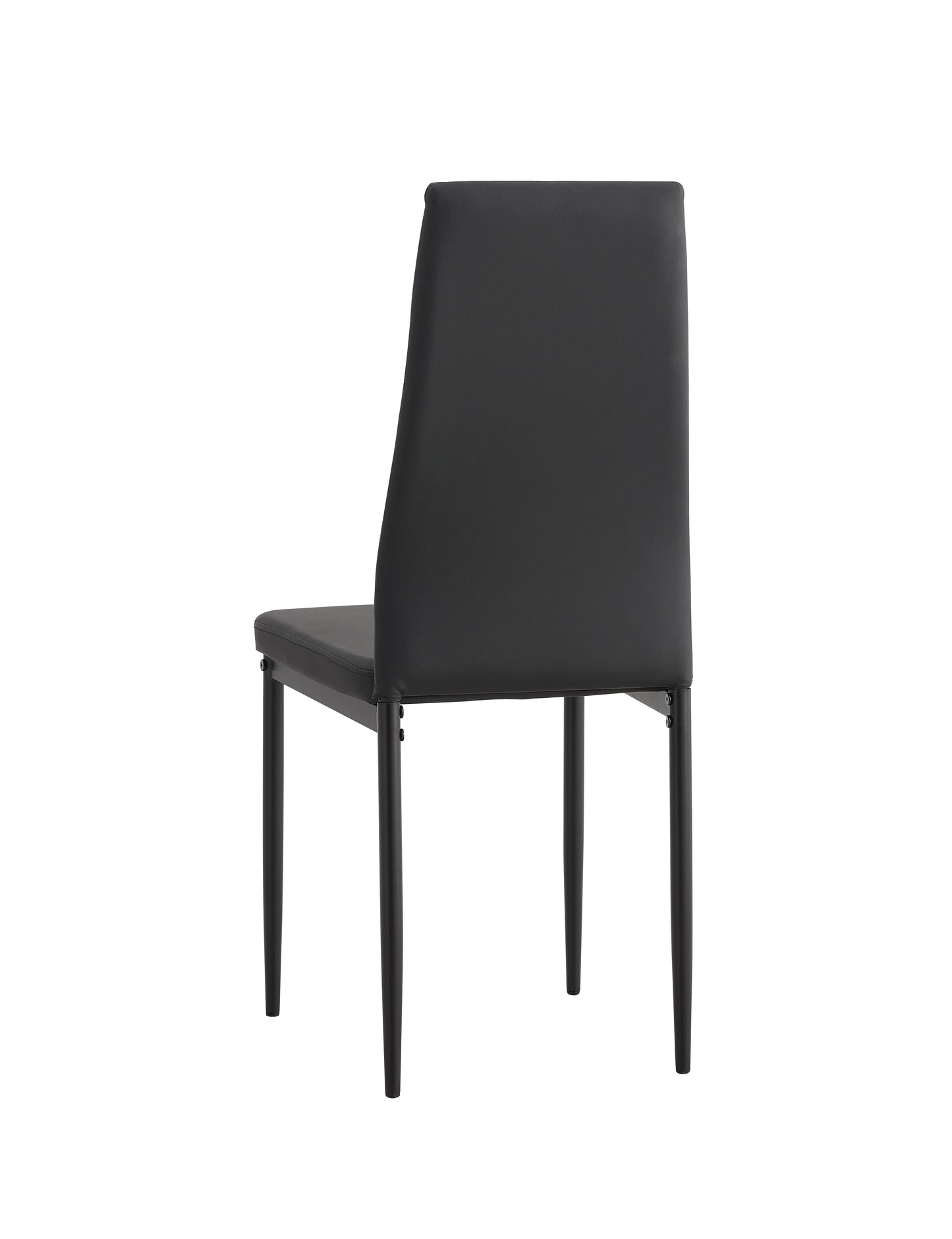 Black faux leather dining chair with slim metal legs