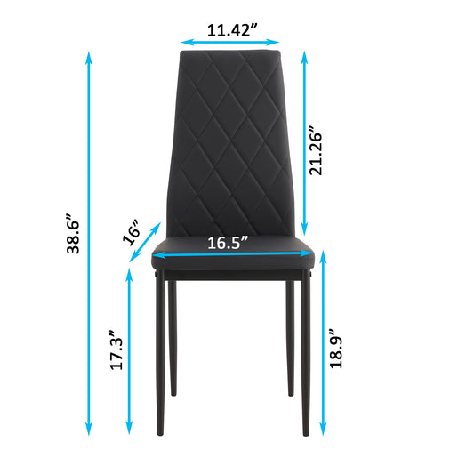 Black diamondstitched upholstered dining chair with metal legs