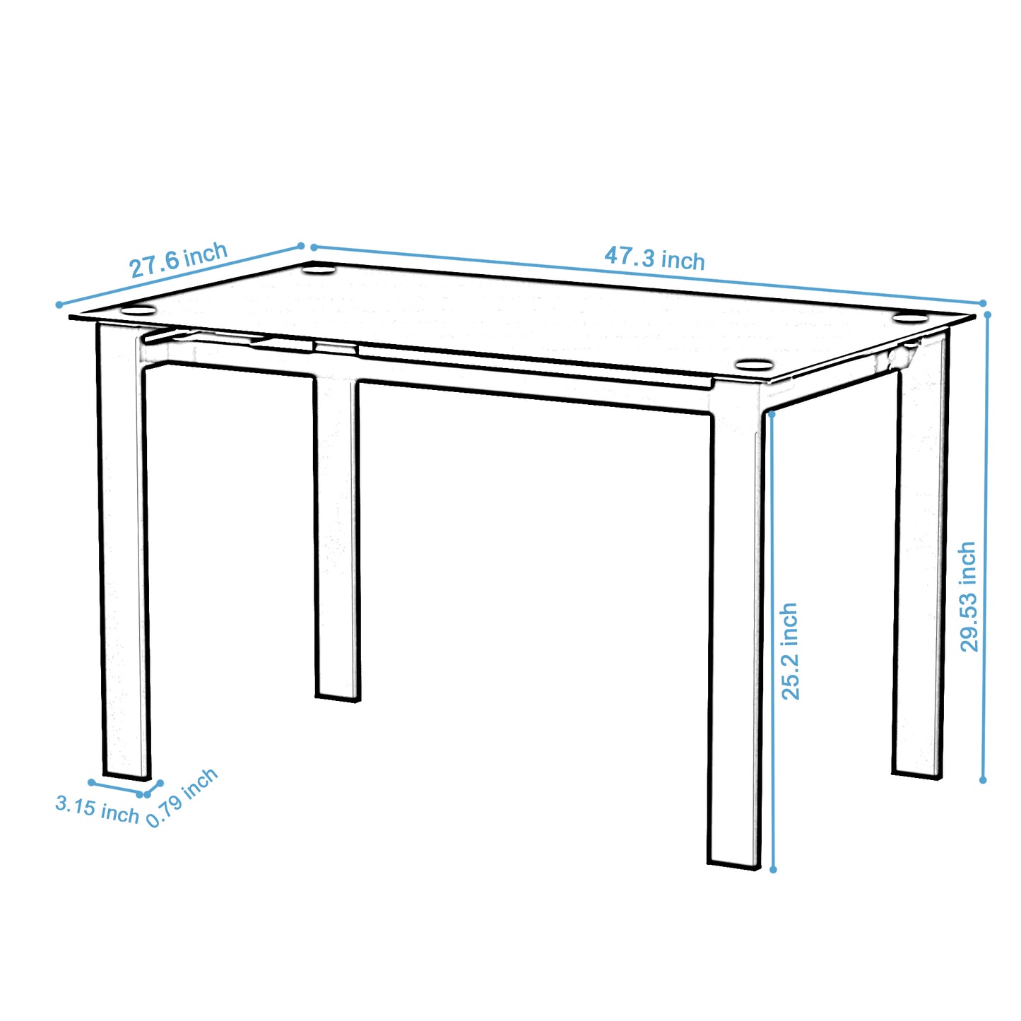 Tempered glass dining table with metal frame