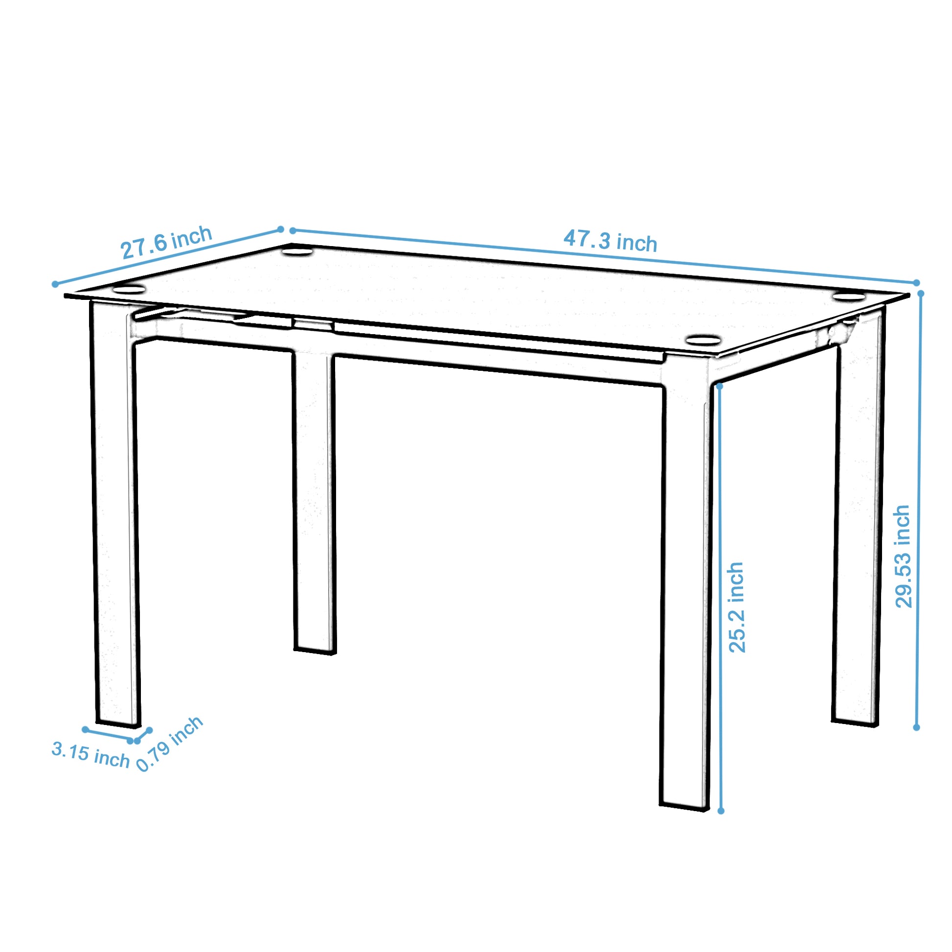 Tempered glass dining table with metal frame