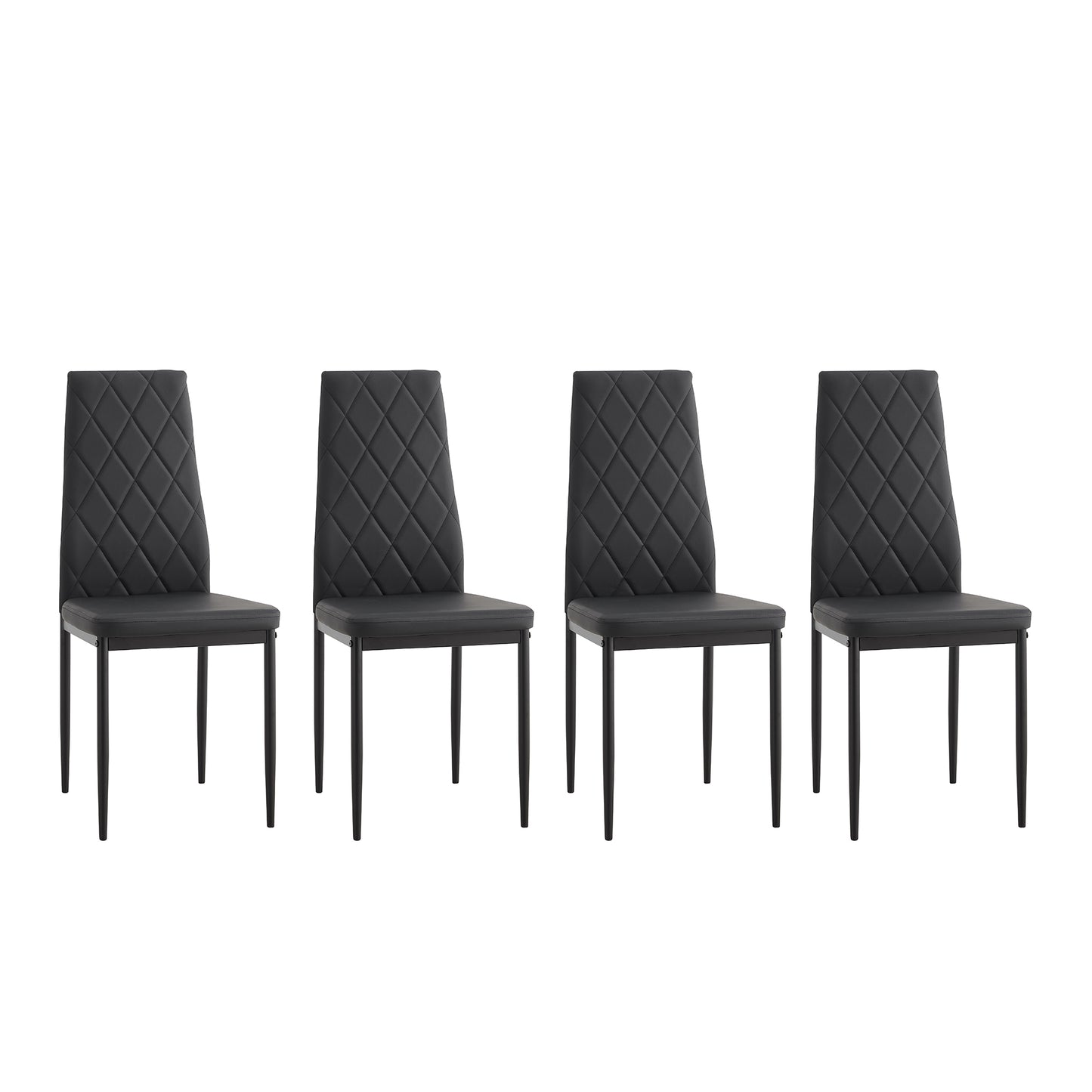Set of  black faux leather dining chairs with diamond stitching