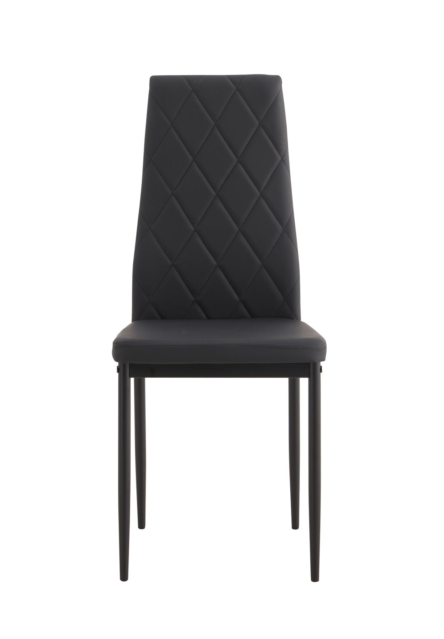 Black diamondstitched faux leather dining chair with metal legs
