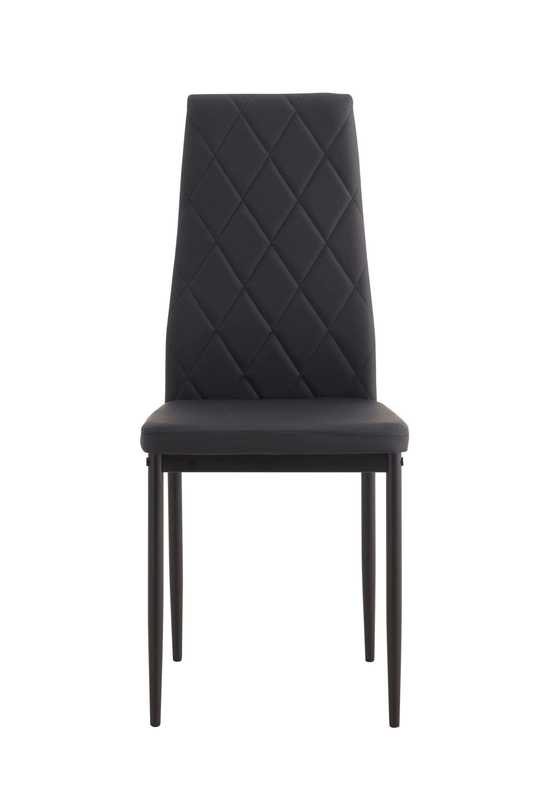Black diamondstitched faux leather dining chair with metal legs