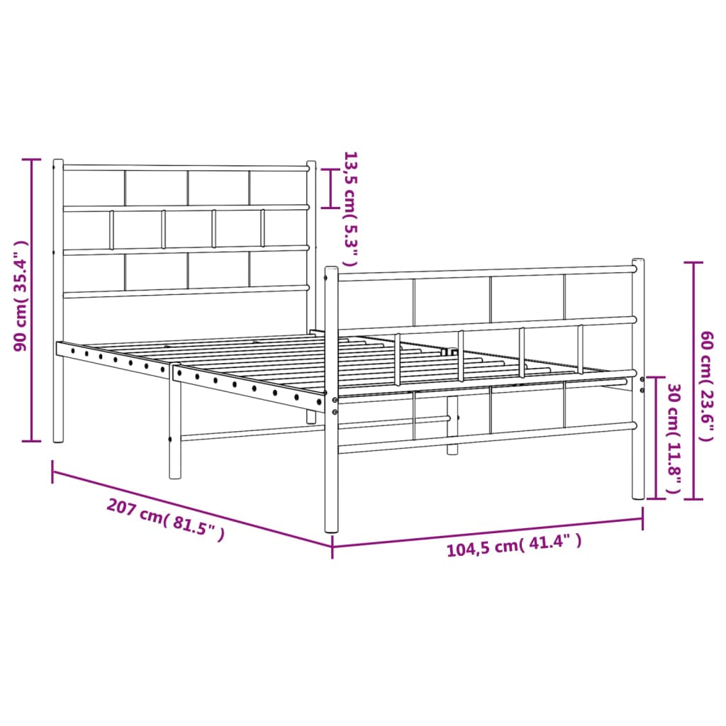 Modern black metal bed frame with a slatted base and minimalist headboard