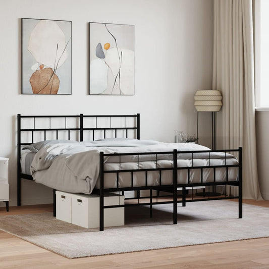 Dark gray metal platform bed frame with a tufted headboard