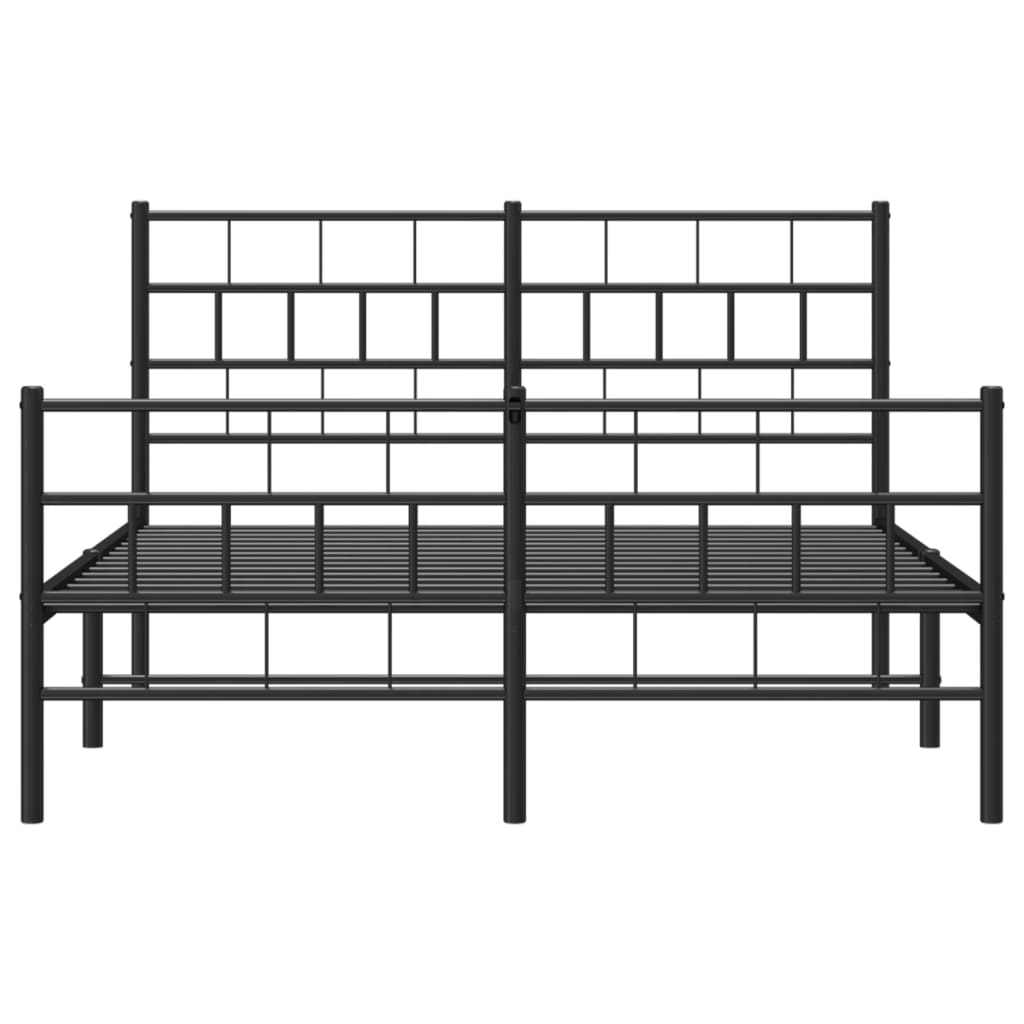 Dark gray metal platform bed frame with a squarepatterned headboard
