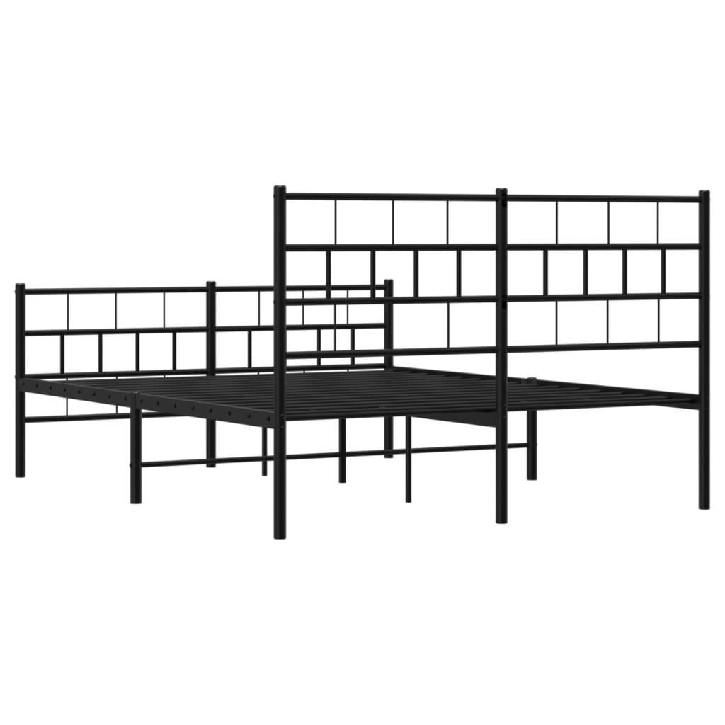 Black metal bed frame with a grid headboard and footboard