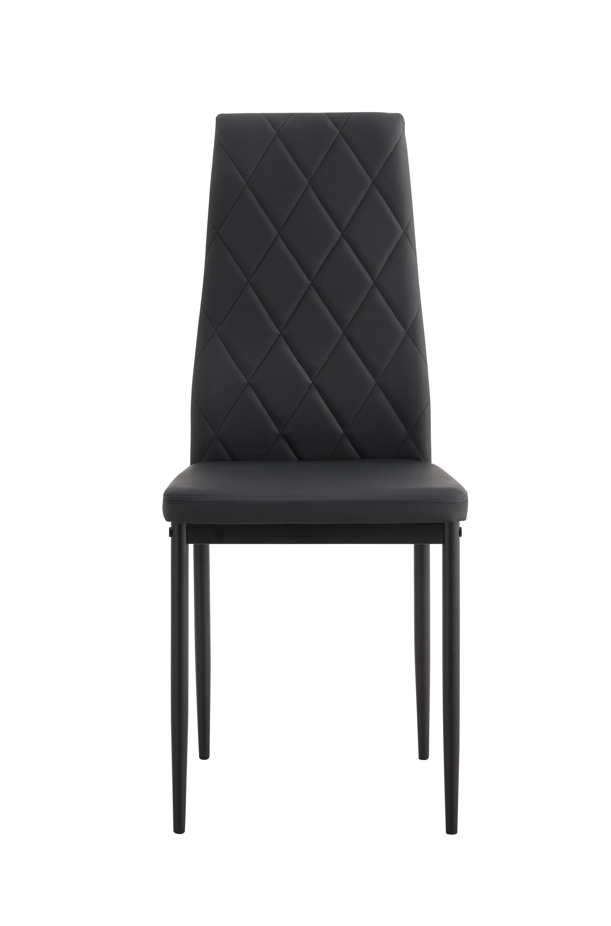 Black diamondstitched faux leather dining chair with metal legs