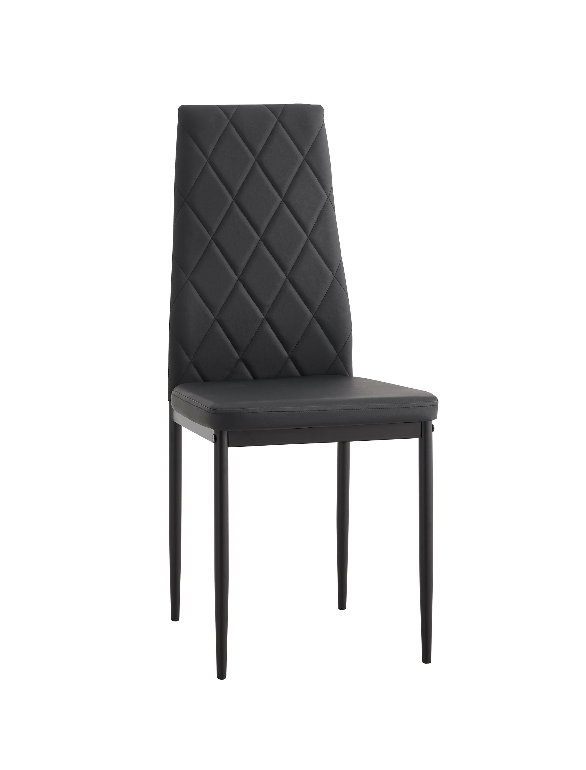 Black diamondstitched faux leather dining chair with metal legs