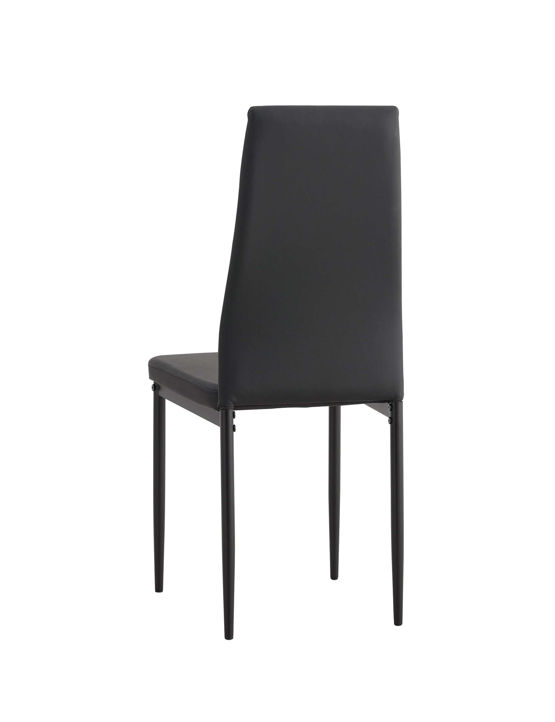 Black faux leather dining chair with slim metal legs