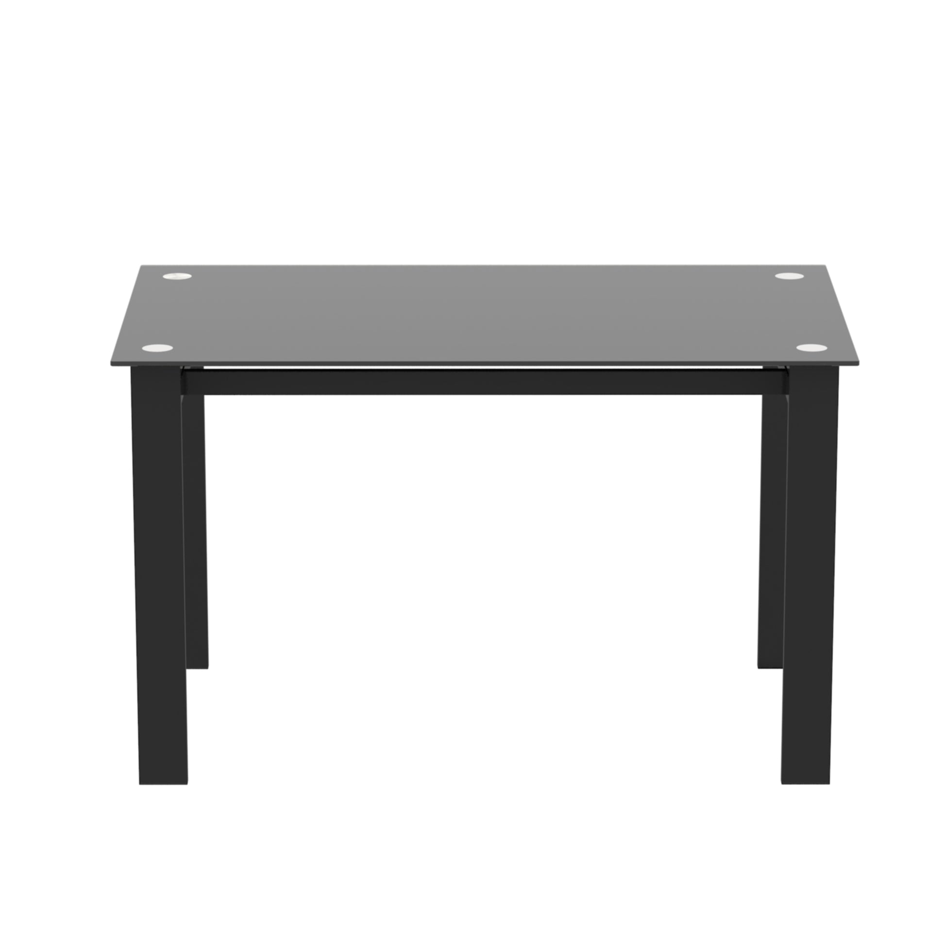 Black glass dining table with metal legs