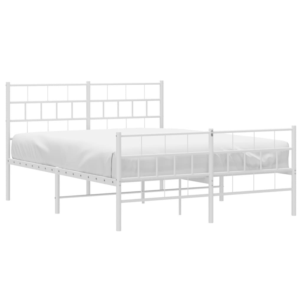 White metal bed frame with a minimalist grid headboard and footboard