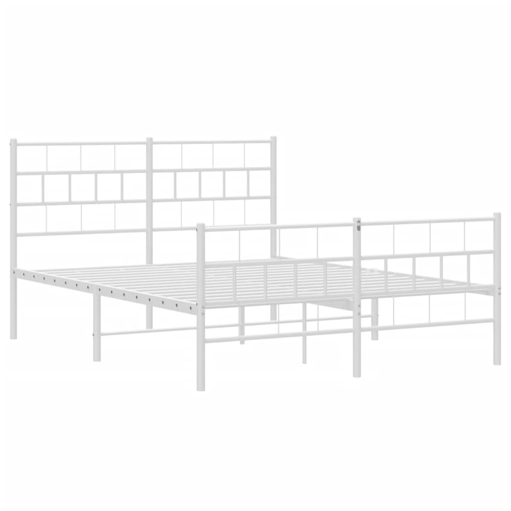White metal bed frame with a minimalist grid headboard and footboard