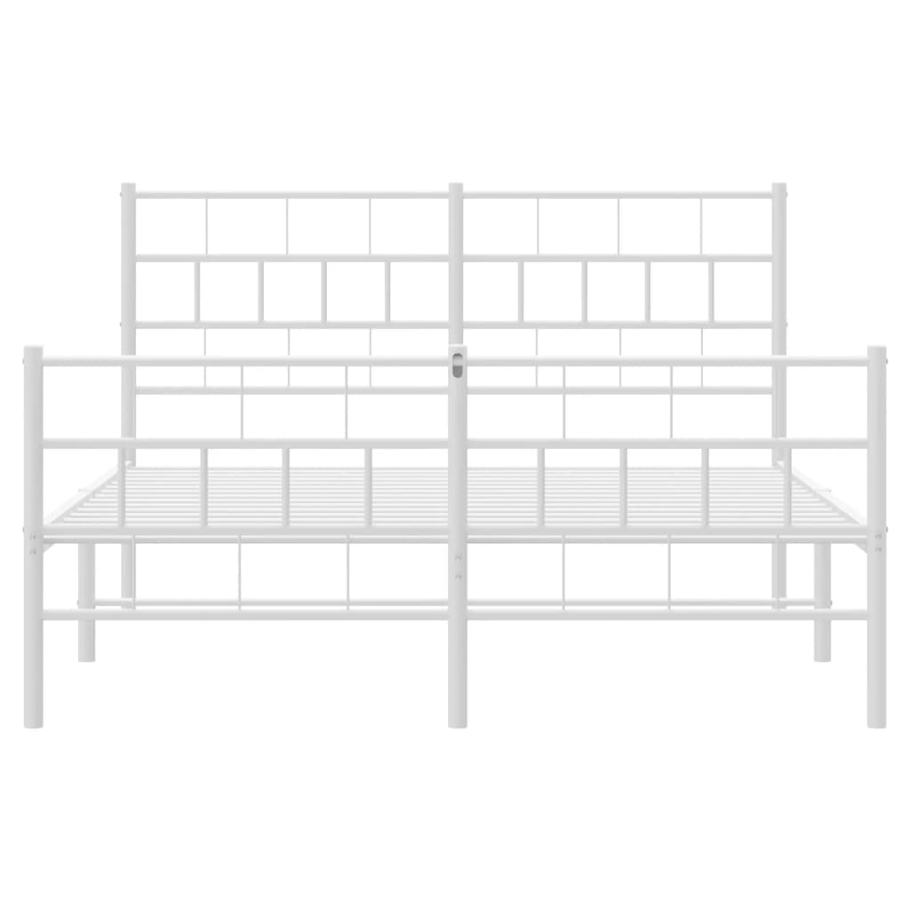 Modern white metal bed frame with slatted headboard and footboard