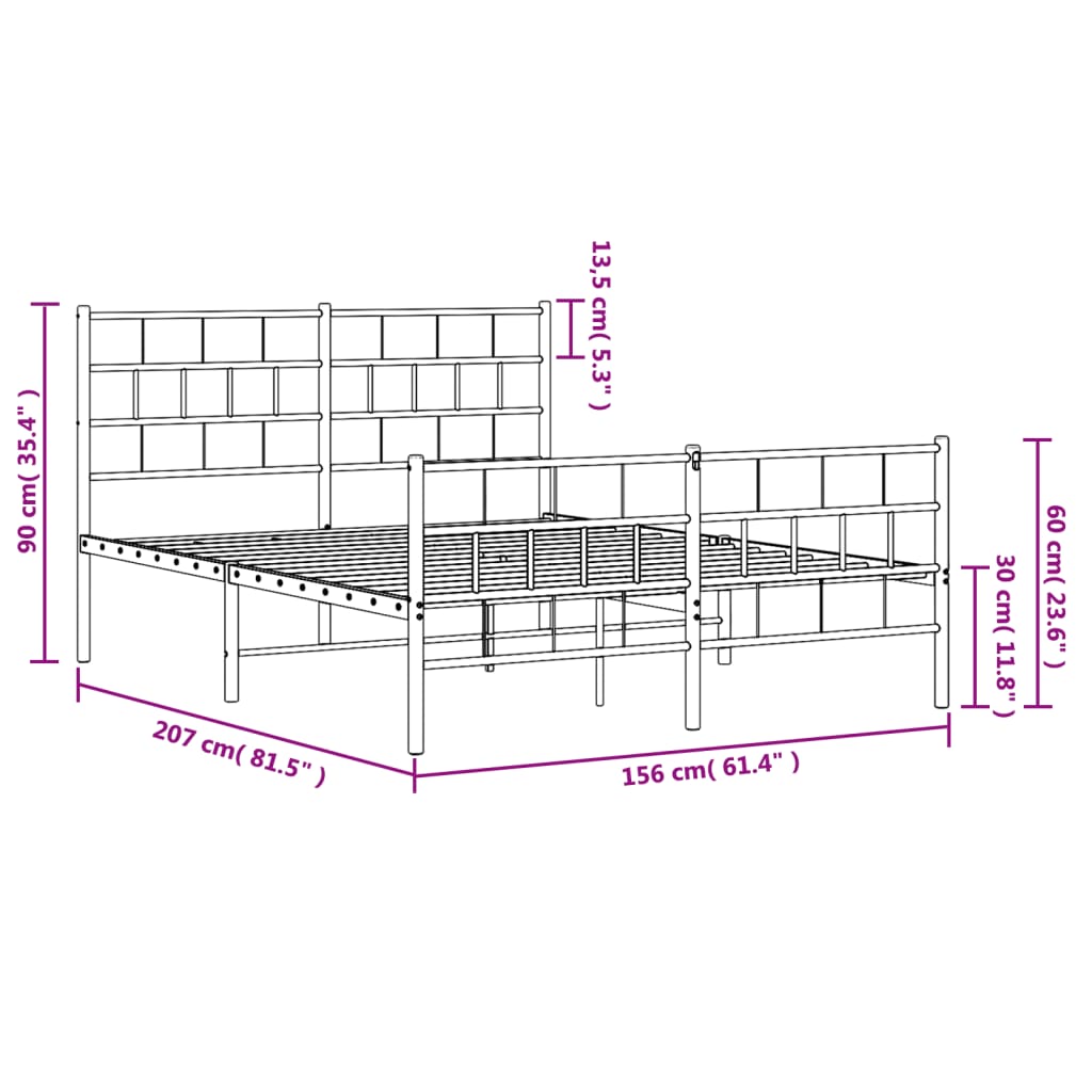 White metal bed frame with a slatted base for mattress support