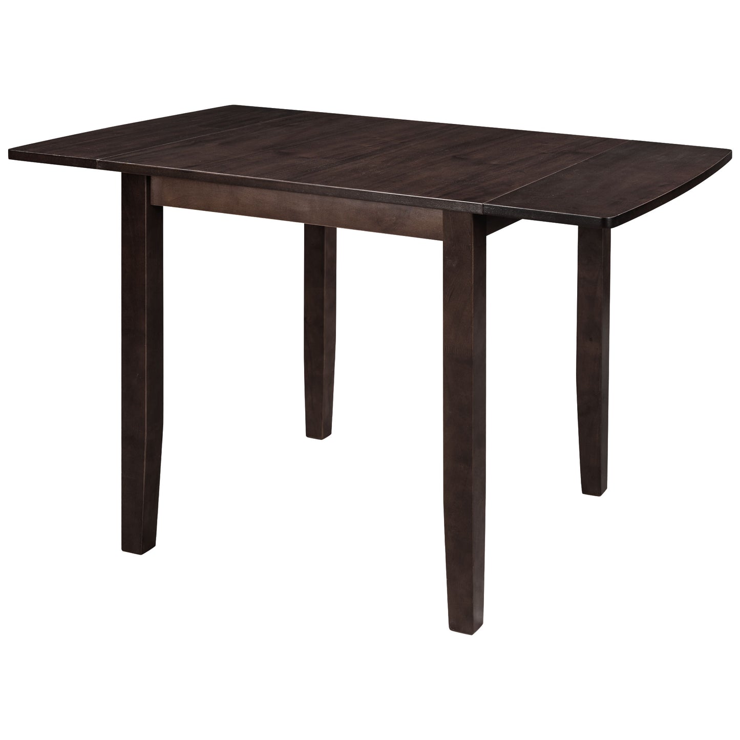 Dark brown wooden dining table with drop leaf extensions