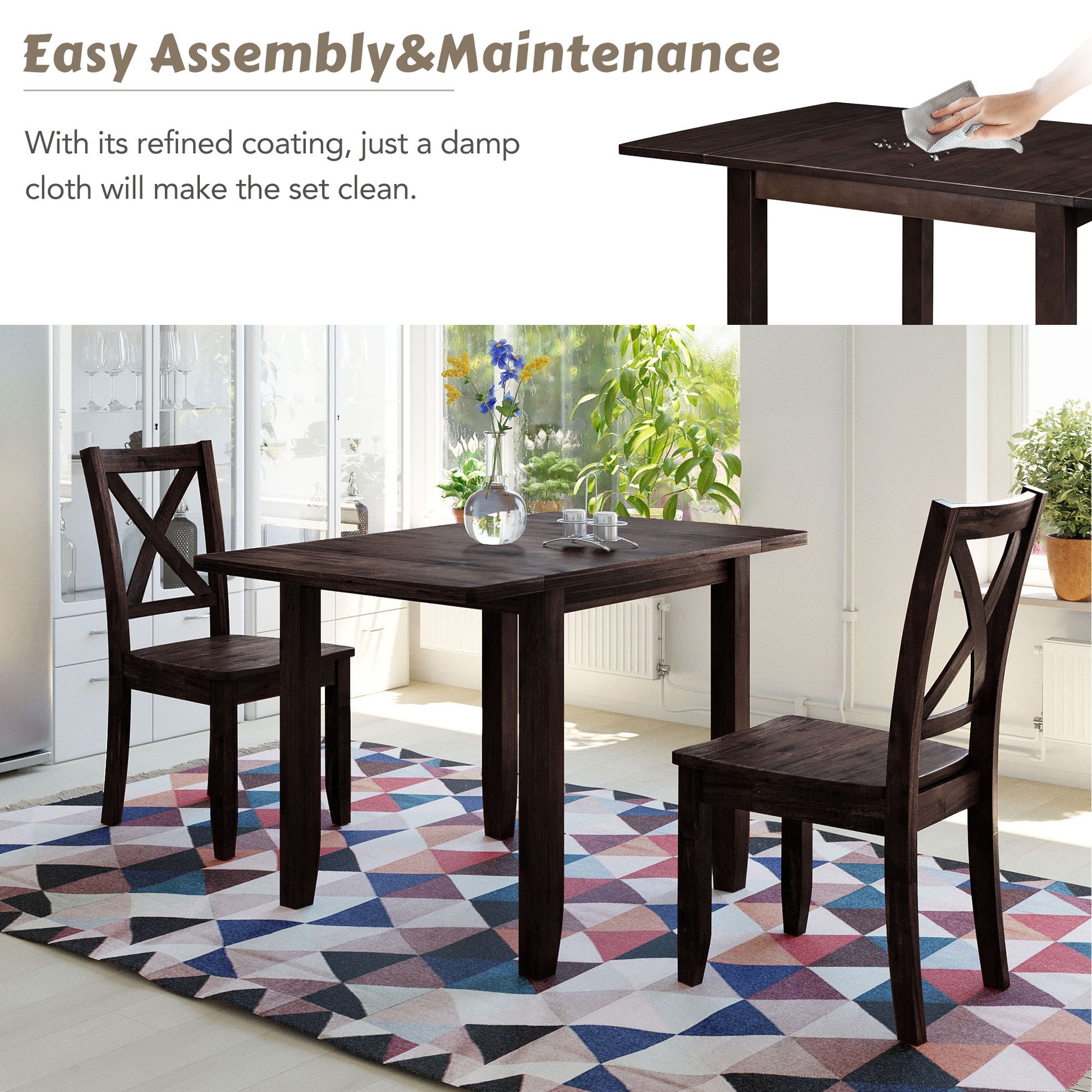 Dark wood dining table with Xback chairs