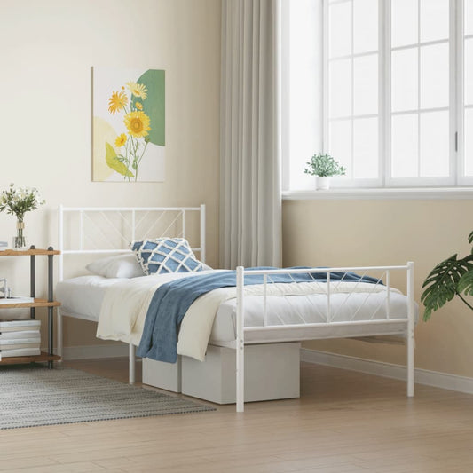White metal bed frame with diamond pattern headboard and footboard