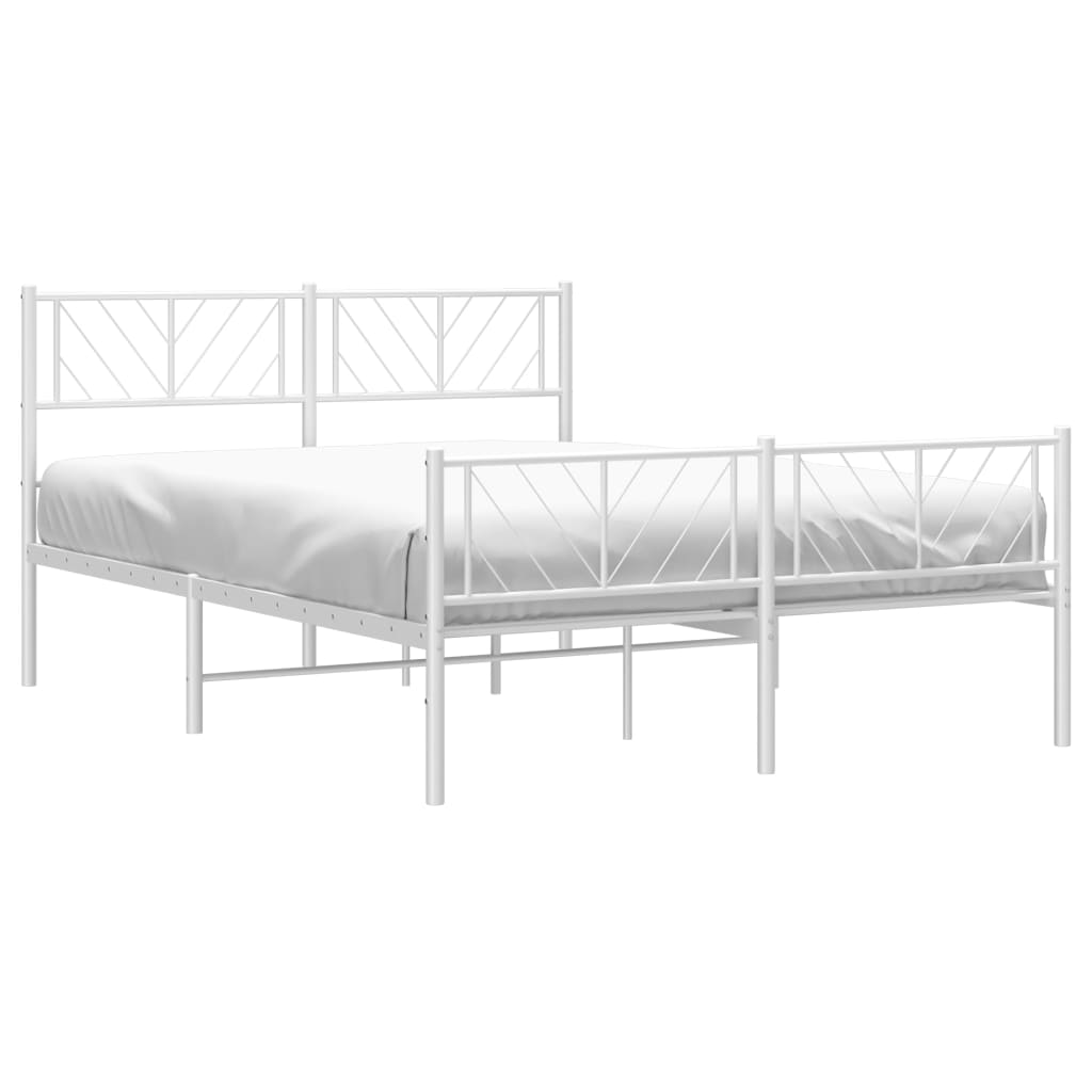 White metal twin bed frame with geometric headboard and footboard design