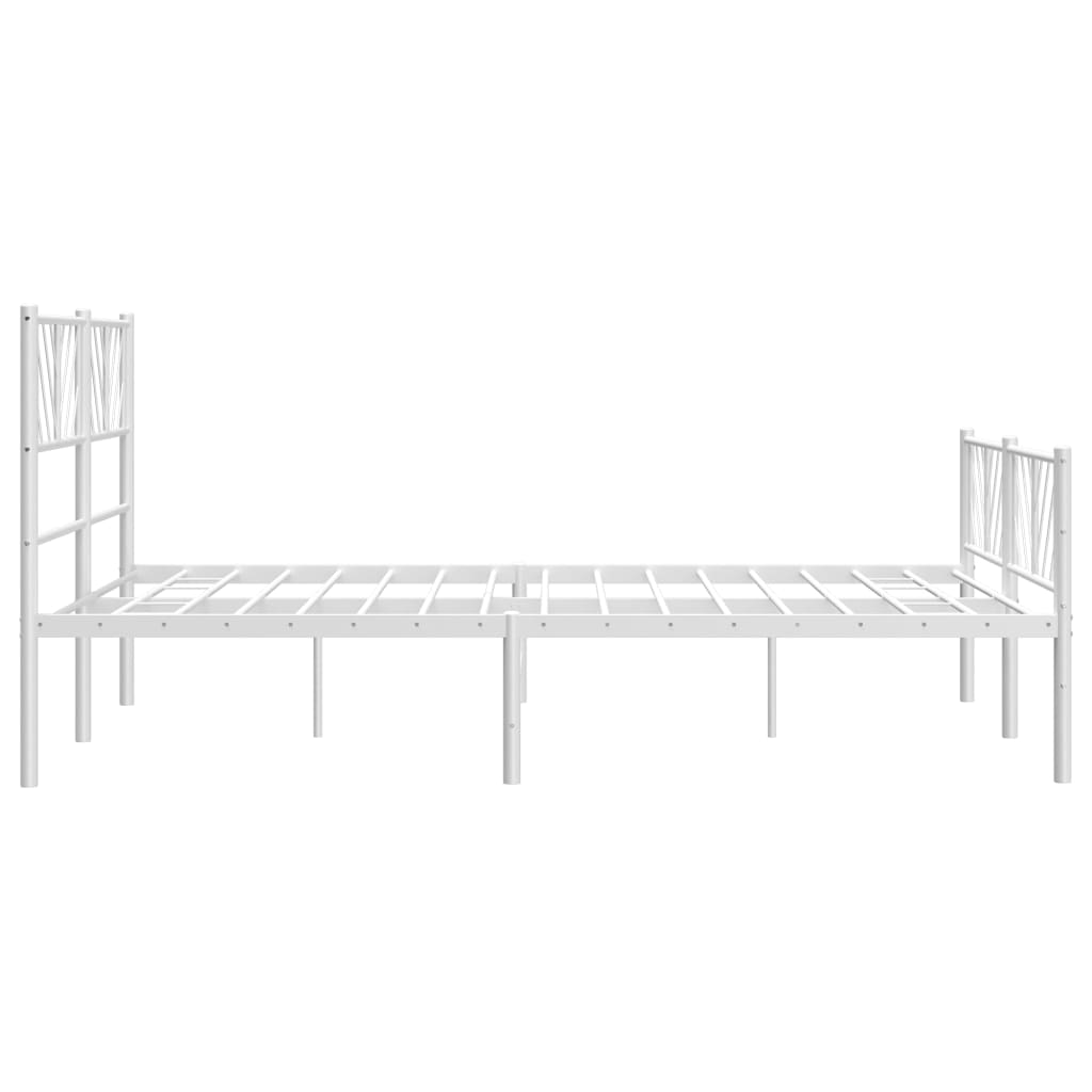 White metal twin bed frame with geometric headboard and footboard