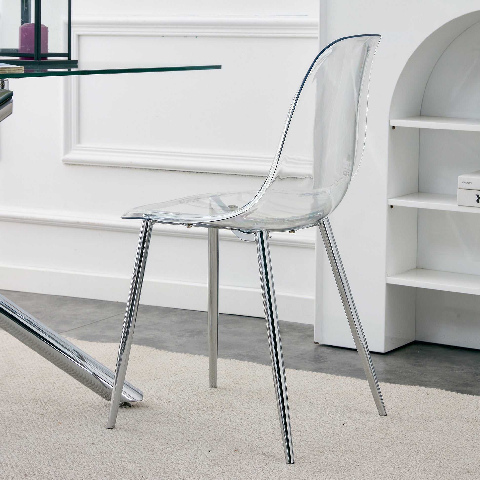 Transparent acrylic dining chair with chrome legs