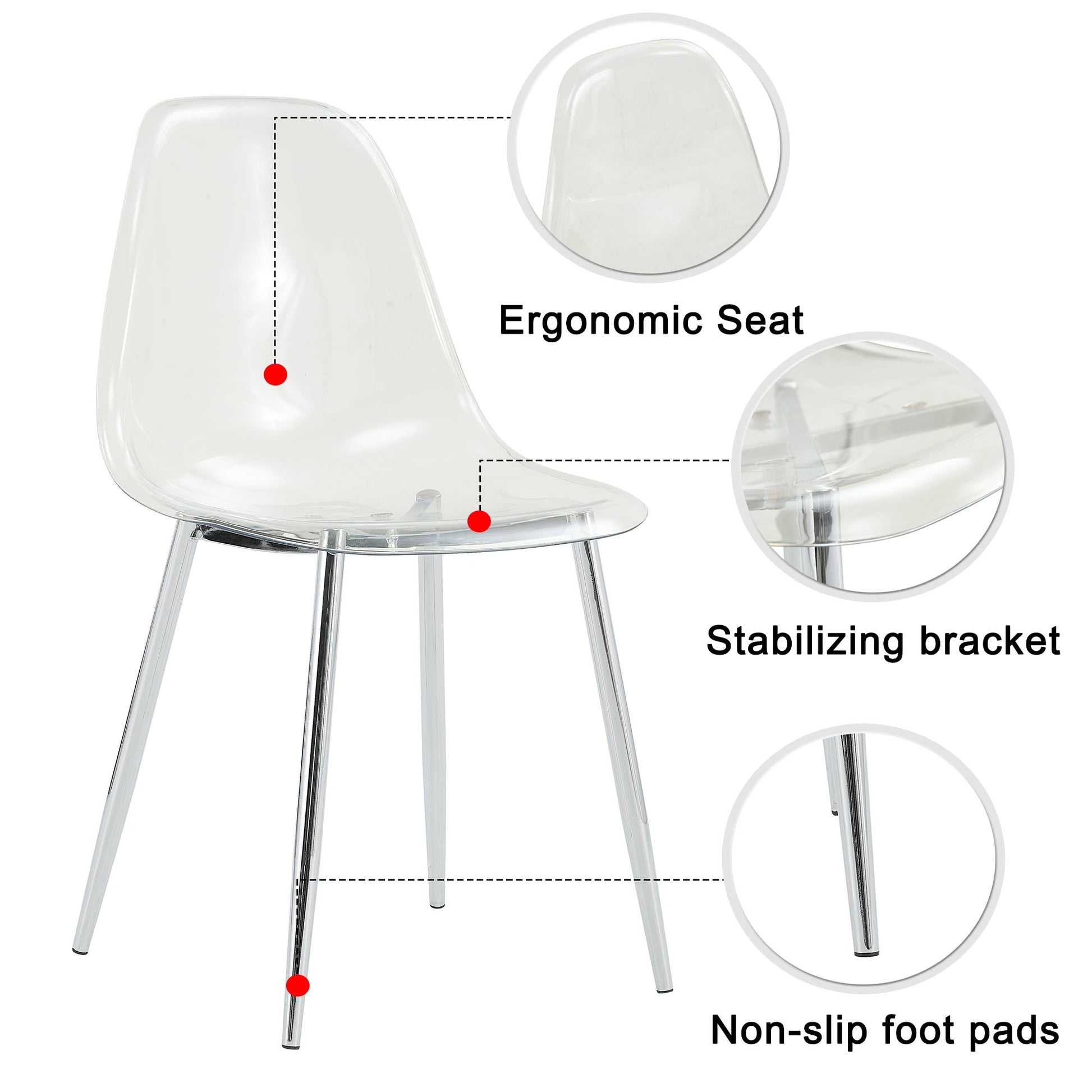 Clear acrylic dining chair with chrome legs for modern homes