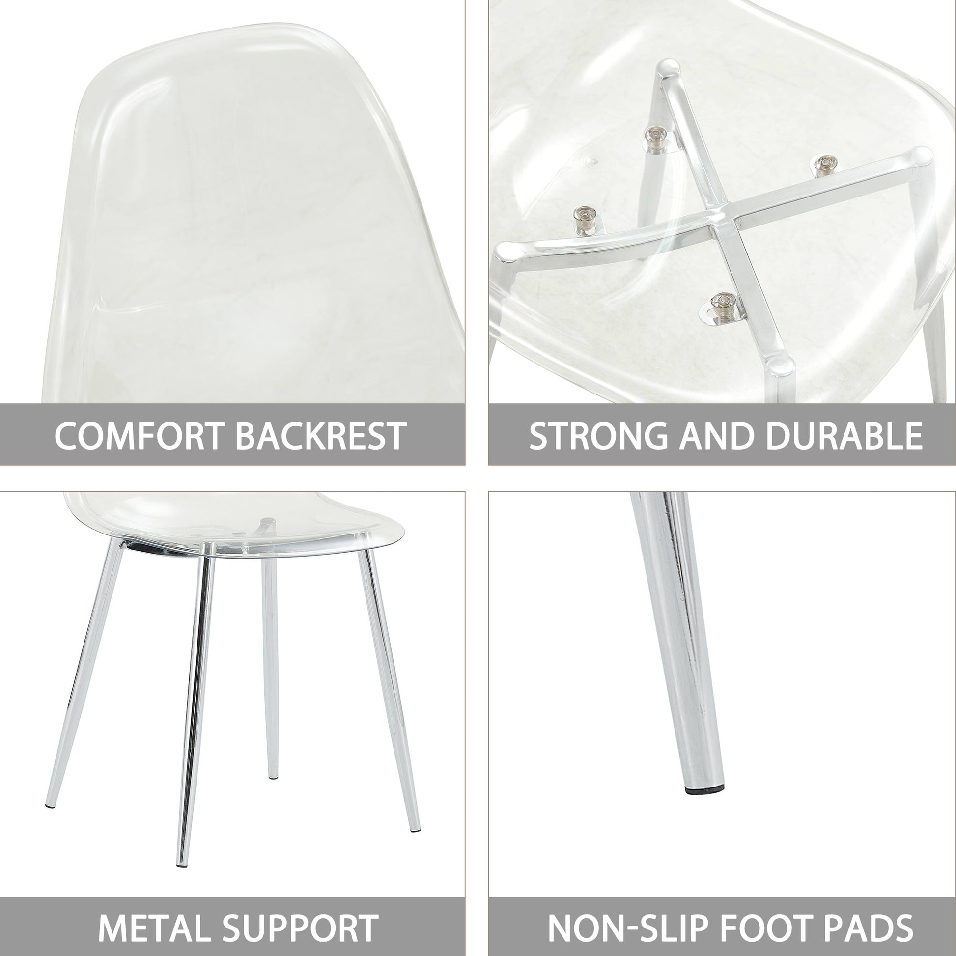 Clear acrylic chair backrest with comfort curve