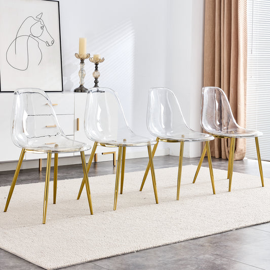 Set of  clear acrylic dining chairs with gold metal legs