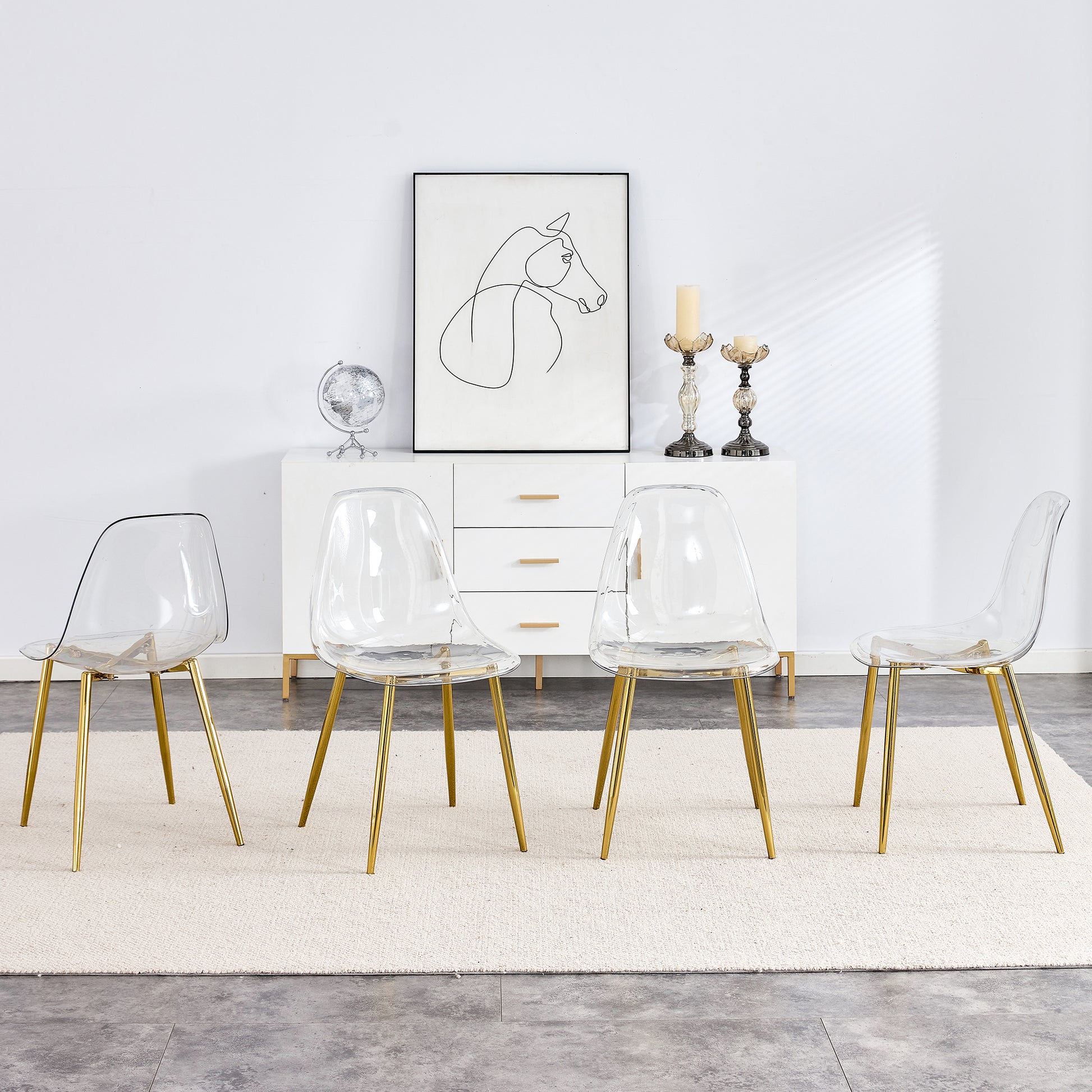 Clear acrylic dining chair with gold legs