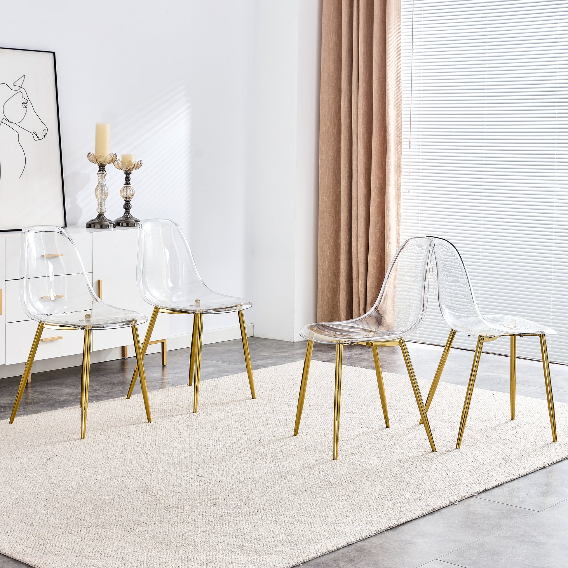 Clear acrylic dining chair with modern gold legs