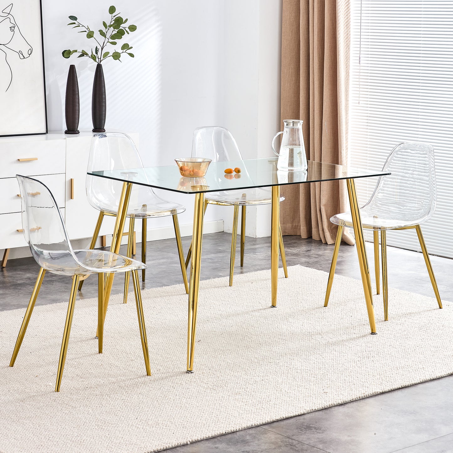 Glass dining table with gold legs