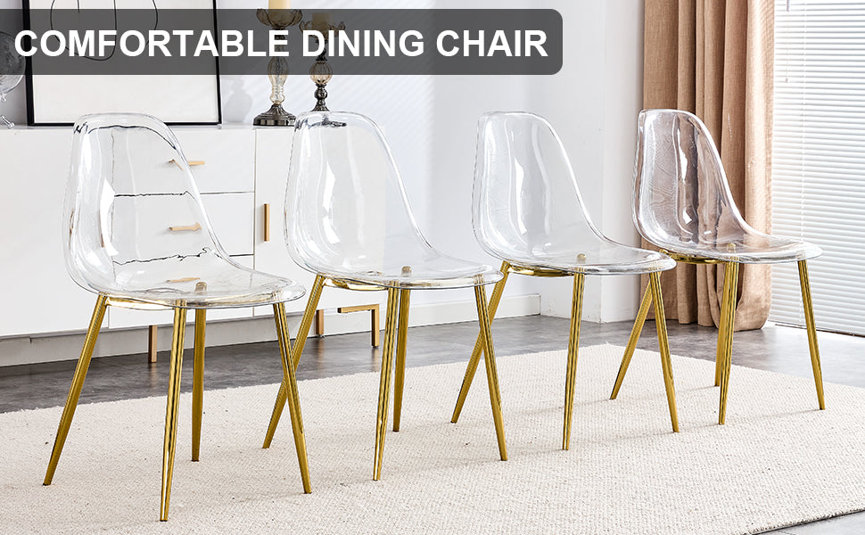 Clear acrylic dining chair with gold legs