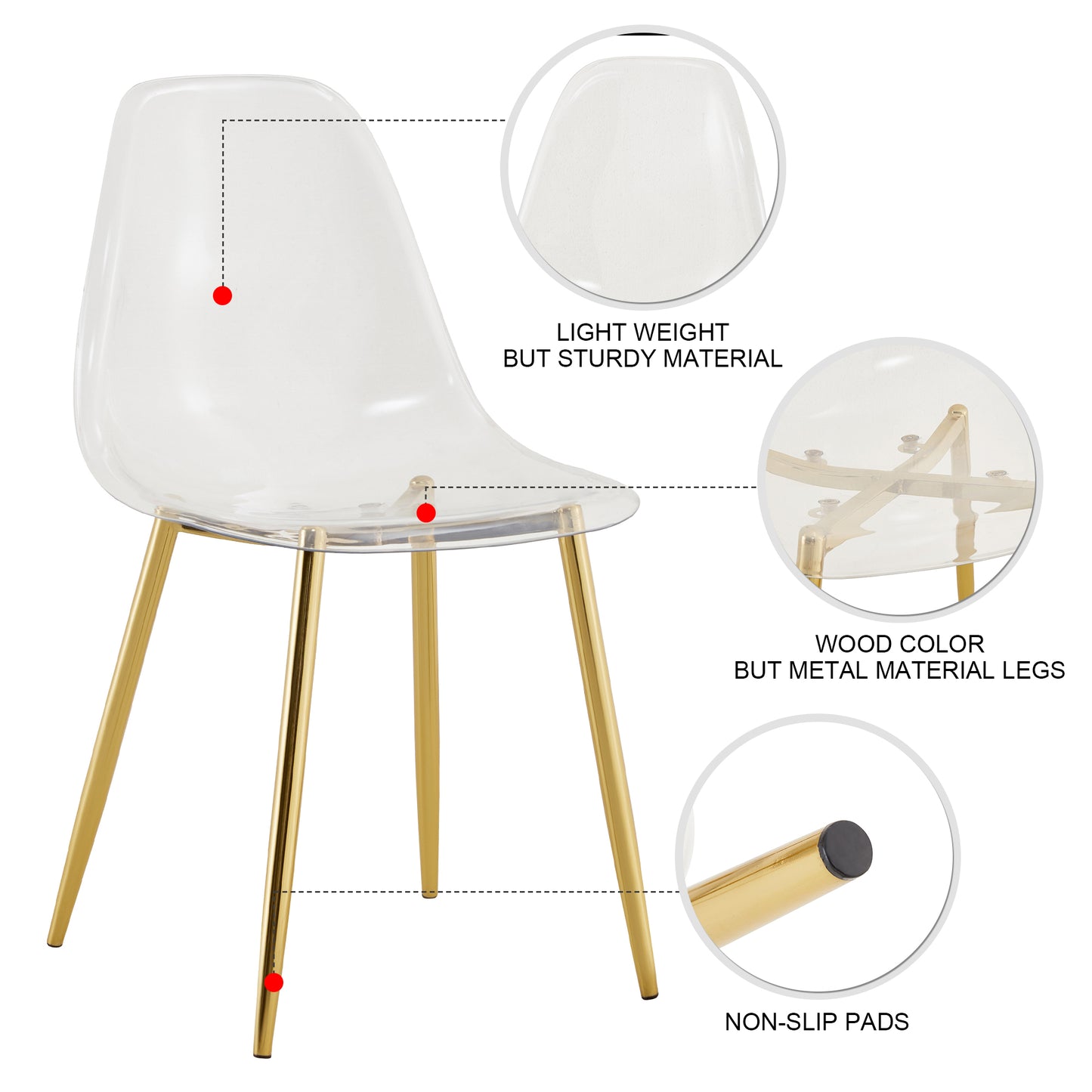 Clear acrylic dining chair with gold metal legs
