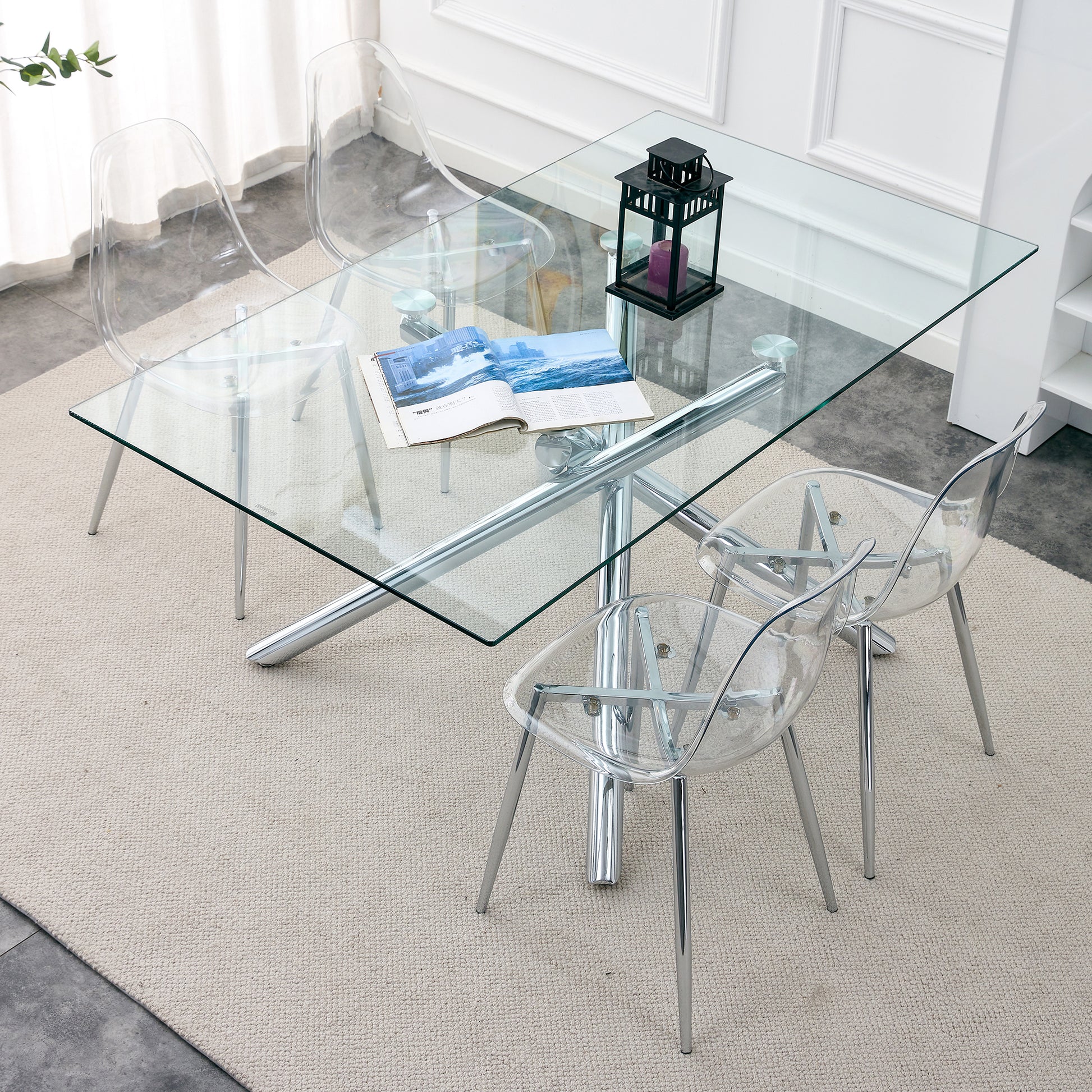 Transparent acrylic ghost chair with chrome legs