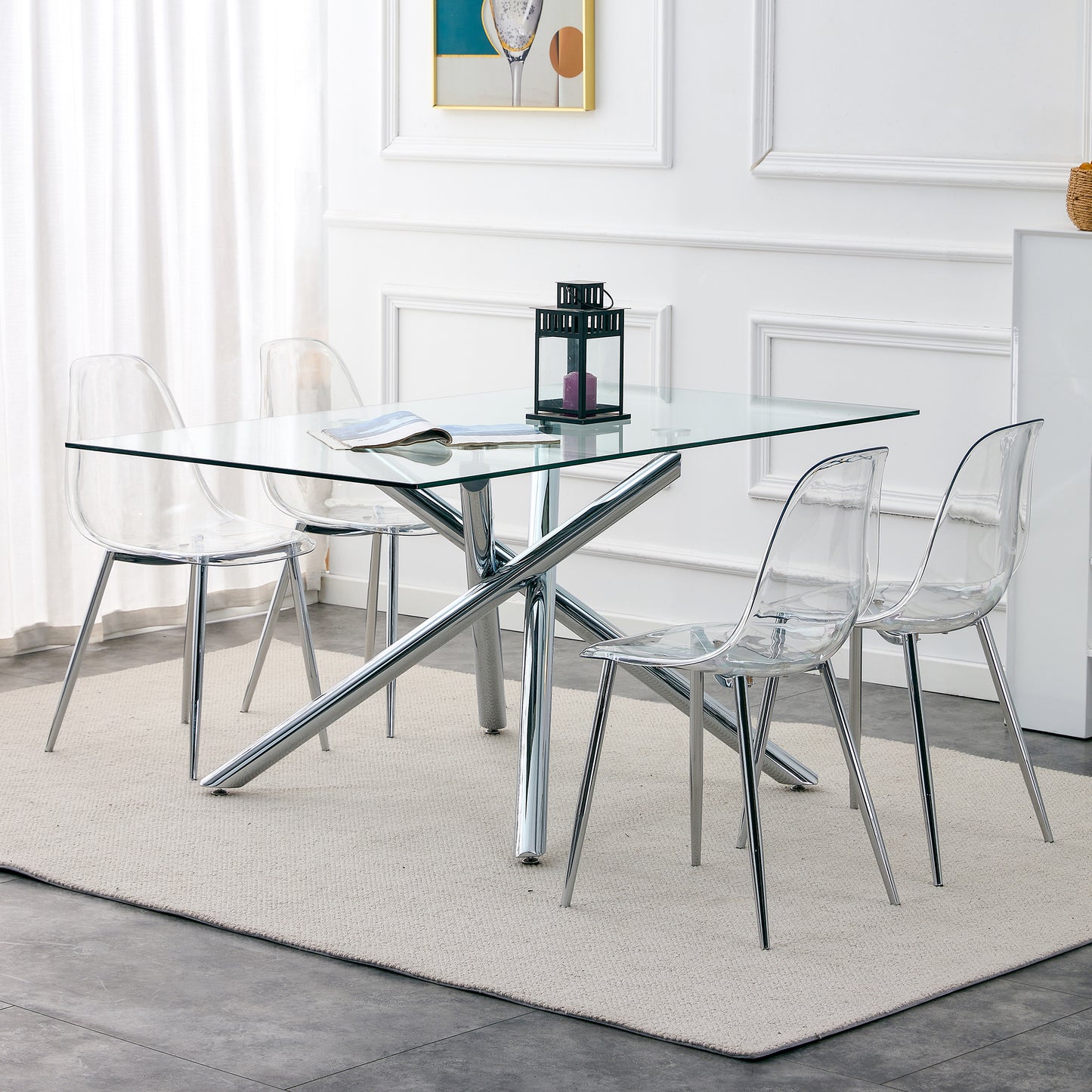 Clear acrylic dining chair with chrome legs