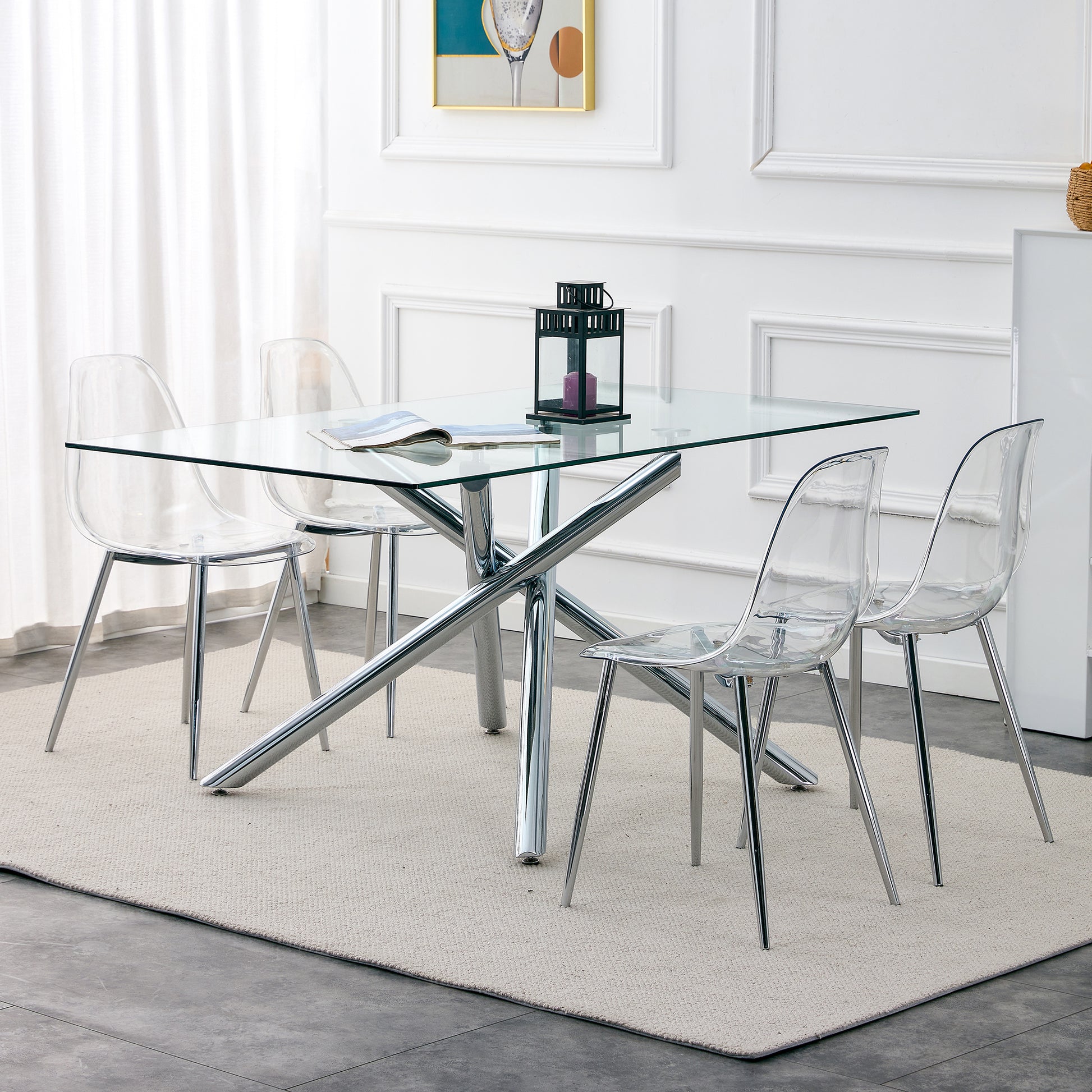 Clear acrylic dining chair with chrome legs