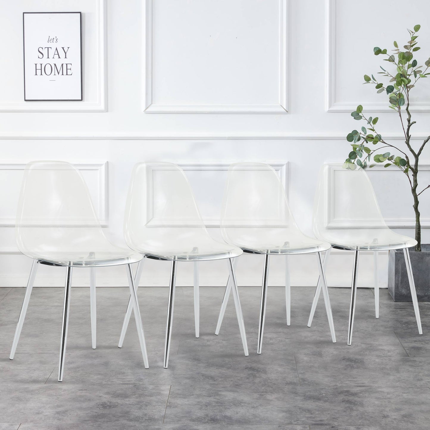 Clear acrylic dining chair with chrome legs