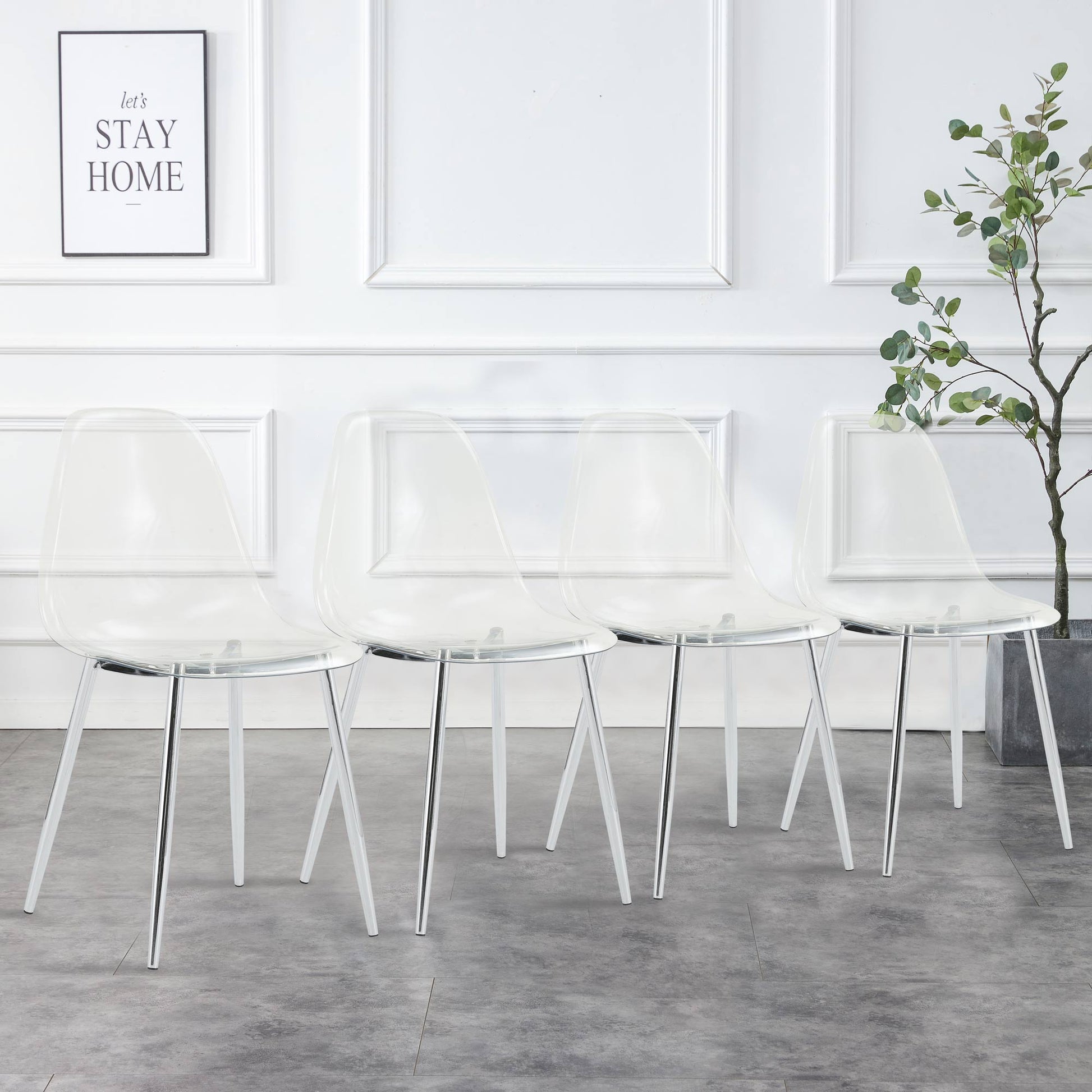 Clear acrylic dining chair with chrome legs