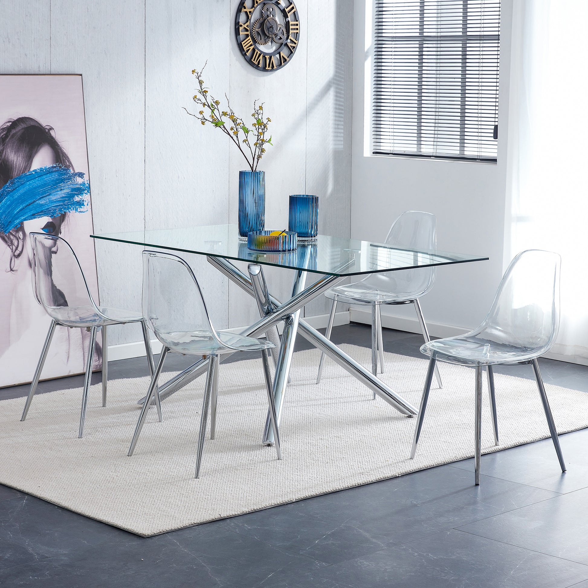 Clear acrylic dining chair with polished chrome legs