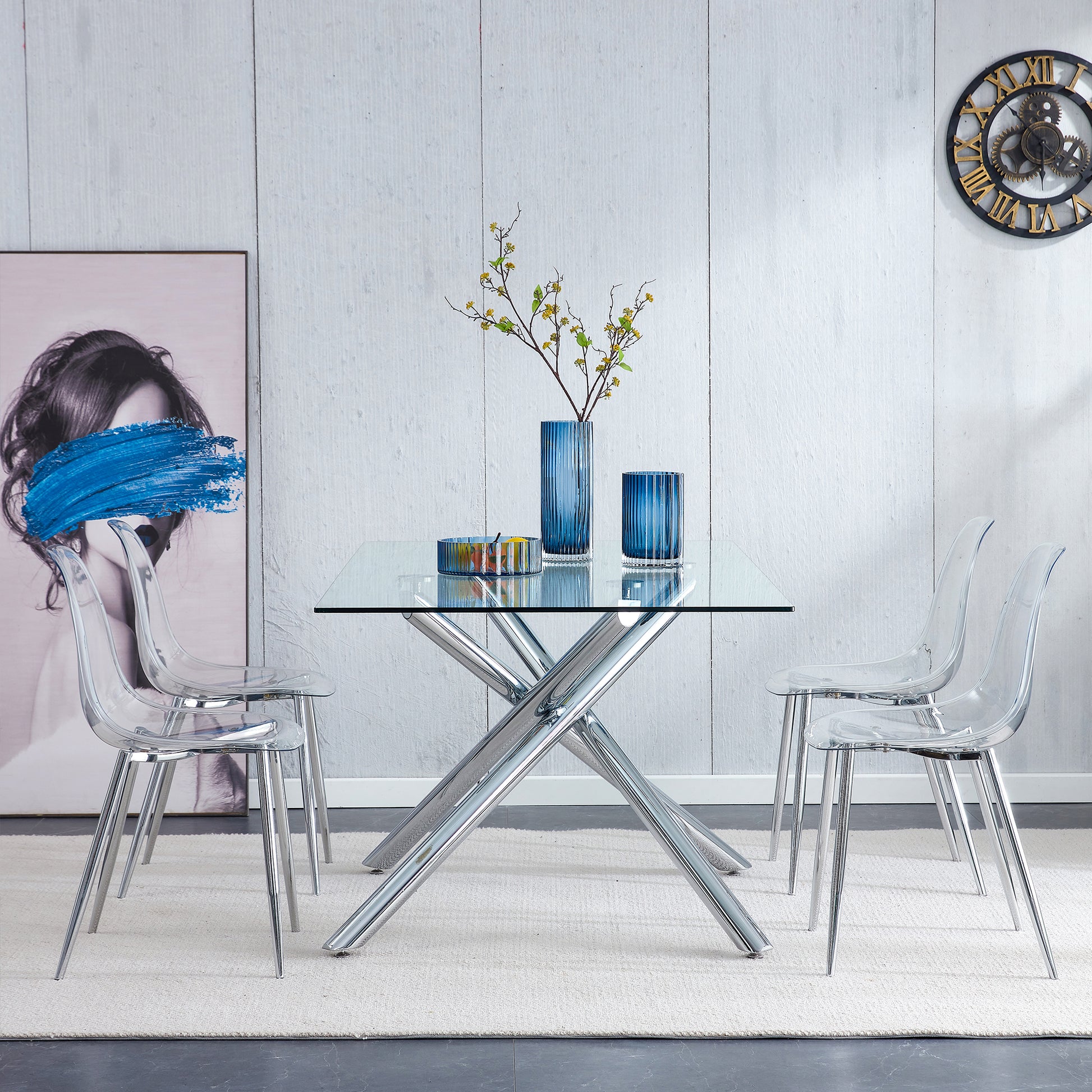 Modern clear acrylic dining chair with polished chrome legs