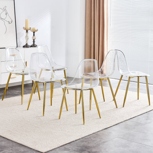 Set of  clear acrylic dining chairs with gold metal legs
