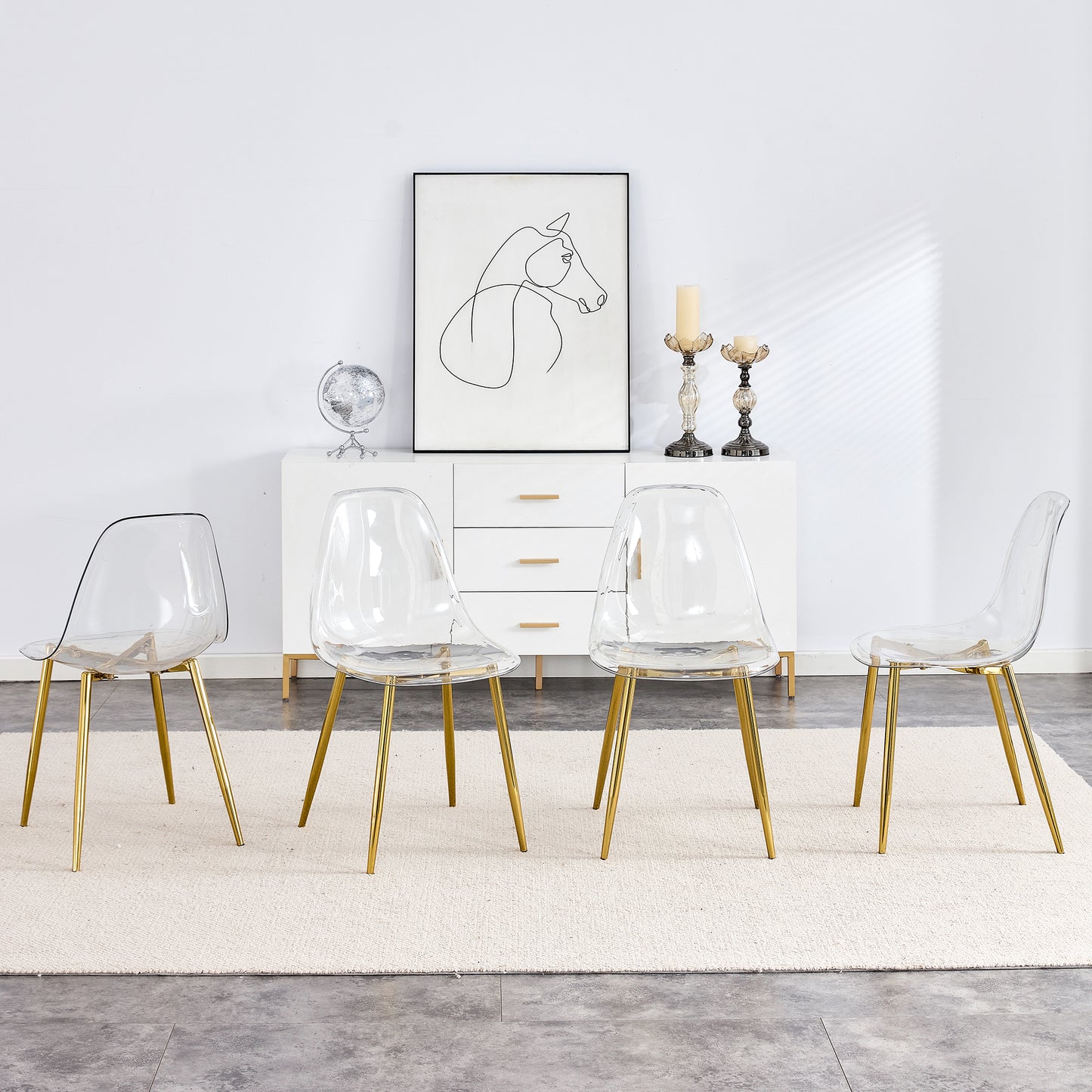 Clear acrylic dining chair with gold metal legs