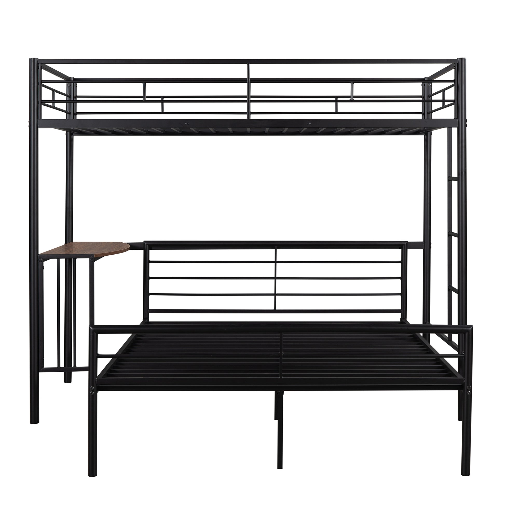Black metal bunk bed with desk